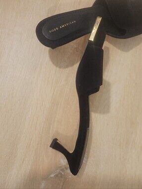 Good American Black Mules with Gold Toe Detail
